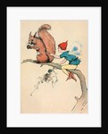 Elf and squirrel sitting on tree branch by Anonymous