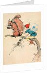 Elf and squirrel sitting on tree branch by Anonymous
