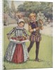Boy and girl in Elizabethan dress carrying flowers by Anonymous