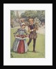 Boy and girl in Elizabethan dress carrying flowers by Anonymous