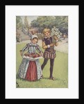 Boy and girl in Elizabethan dress carrying flowers by Anonymous
