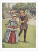 Boy and girl in Elizabethan dress carrying flowers by Anonymous