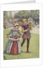 Boy and girl in Elizabethan dress carrying flowers by Anonymous