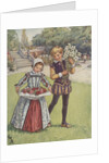 Boy and girl in Elizabethan dress carrying flowers by Anonymous