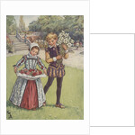 Boy and girl in Elizabethan dress carrying flowers by Anonymous