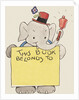 Elephant ringing bell and holding sign by Anonymous