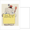 Elephant ringing bell and holding sign by Anonymous