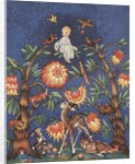 Baby sitting atop bower of trees and flowers by Anonymous