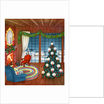 Vintage Illustration of Christmas Tree by Fireplace by Anonymous