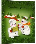 Vintage Illustration of Christmas Snowman Couple by Anonymous
