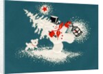 Vintage Illustration of Christmas Snowman with Tree by Anonymous