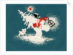 Vintage Illustration of Christmas Snowman with Tree by Anonymous