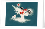 Vintage Illustration of Christmas Snowman with Tree by Anonymous