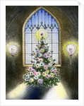 Vintage Illustration of Christmas Tree by a Church Window. by Anonymous