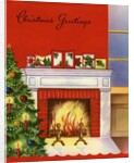 Vintage Illustration of Christmas Tree by Fireplace by Anonymous