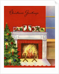 Vintage Illustration of Christmas Tree by Fireplace by Anonymous