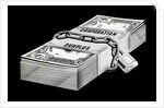 Stack of locked money labeled Corporation Surplus by Anonymous