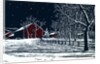 Red Barn in a Snowy Night Landscape by Anonymous
