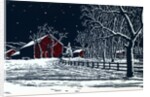 Red Barn in a Snowy Night Landscape by Anonymous