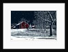 Red Barn in a Snowy Night Landscape by Anonymous