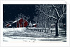 Red Barn in a Snowy Night Landscape by Anonymous
