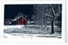 Red Barn in a Snowy Night Landscape by Anonymous