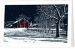 Red Barn in a Snowy Night Landscape by Anonymous