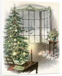 Vintage Illustration of Christmas Tree by a Window. by Anonymous