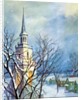 Church Steeple and Small Town at Christmas by Anonymous
