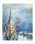 Church Steeple and Small Town at Christmas by Anonymous