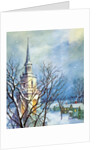 Church Steeple and Small Town at Christmas by Anonymous