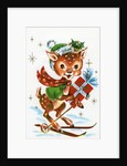 Vintage Illustration of a Christmas Reindeer on Skiis by Anonymous