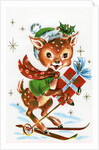 Vintage Illustration of a Christmas Reindeer on Skiis by Anonymous