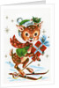Vintage Illustration of a Christmas Reindeer on Skiis by Anonymous