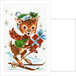 Vintage Illustration of a Christmas Reindeer on Skiis by Anonymous