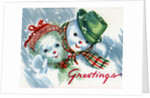 Vintage Illustration of Christmas Snowman Couple by Anonymous