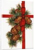 Vintage Illustration of a Christmas Present with Red Ribbon and Pine Cones by Anonymous