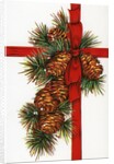 Vintage Illustration of a Christmas Present with Red Ribbon and Pine Cones by Anonymous