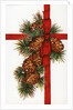 Vintage Illustration of a Christmas Present with Red Ribbon and Pine Cones by Anonymous