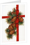 Vintage Illustration of a Christmas Present with Red Ribbon and Pine Cones by Anonymous