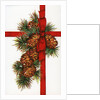 Vintage Illustration of a Christmas Present with Red Ribbon and Pine Cones by Anonymous