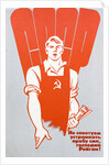 Soviet worker clutching a copy of Pravda and wearing hammer and sickle dungarees by Anonymous