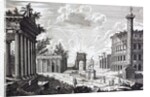 Roman Ruins. An 18th century engraving labelling key public buildings: by Anonymous