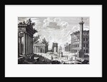 Roman Ruins. An 18th century engraving labelling key public buildings: by Anonymous
