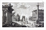 Roman Ruins. An 18th century engraving labelling key public buildings: by Anonymous
