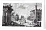 Roman Ruins. An 18th century engraving labelling key public buildings: by Anonymous