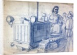 Drawing of a Soviet woman on a tracked tractor by Anonymous