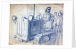 Drawing of a Soviet woman on a tracked tractor by Anonymous