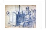 Drawing of a Soviet woman on a tracked tractor by Anonymous