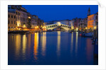 Grand Canal with View of Rialto Bridge with Evening Blue light and Lights by Anonymous